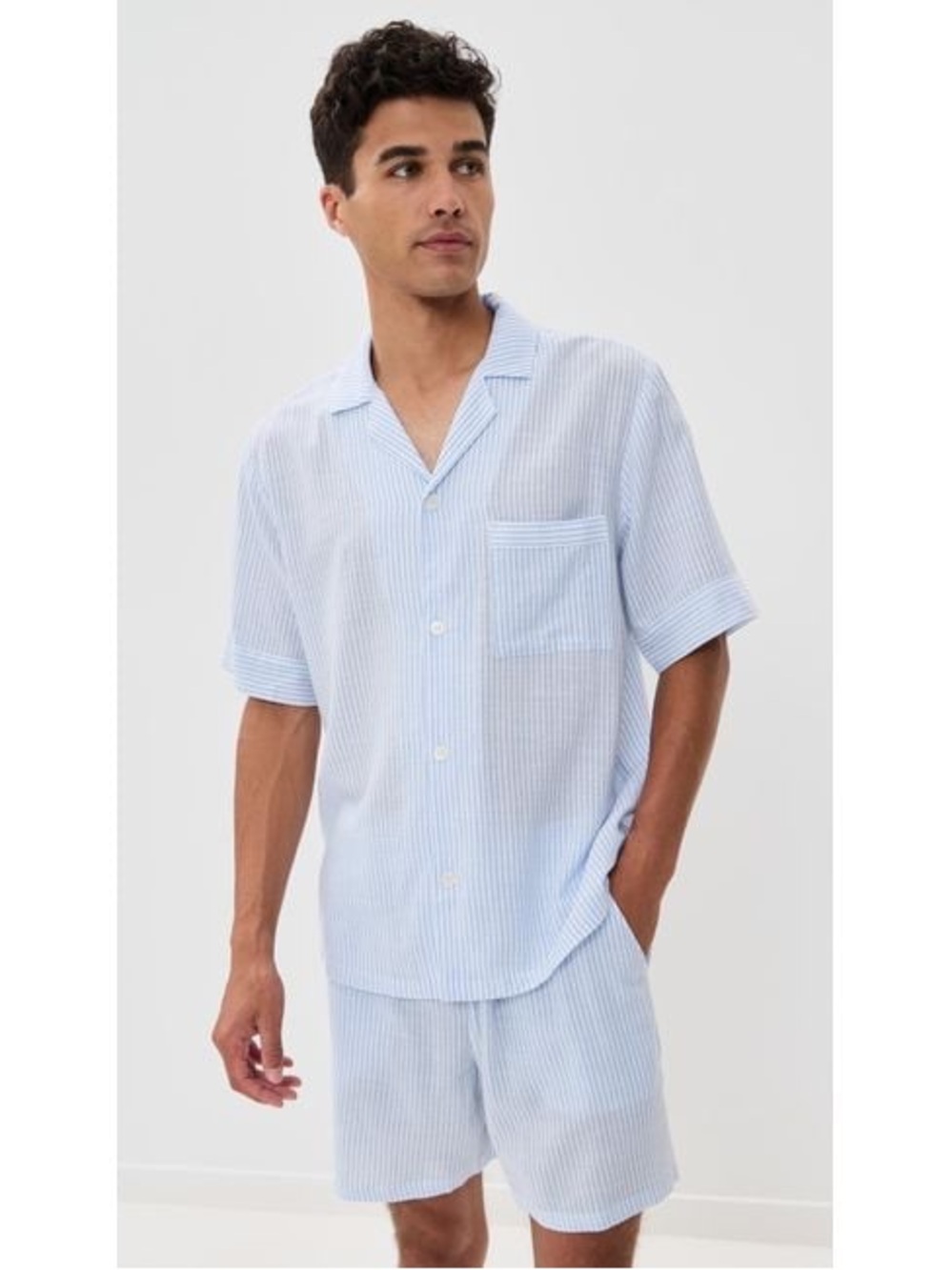 Eberjey Striped Pajama Button-Up Top | Blue & White